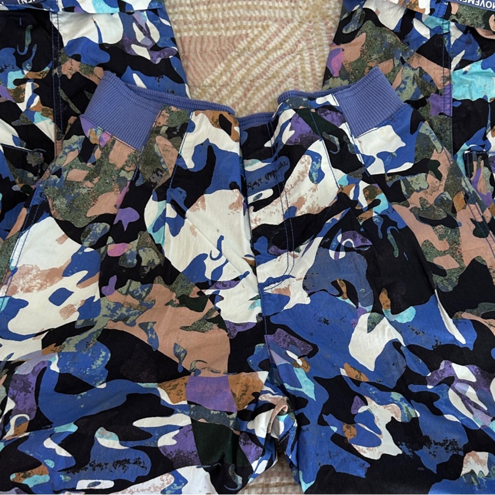 Free People Blue and Gray Camouflage Pants